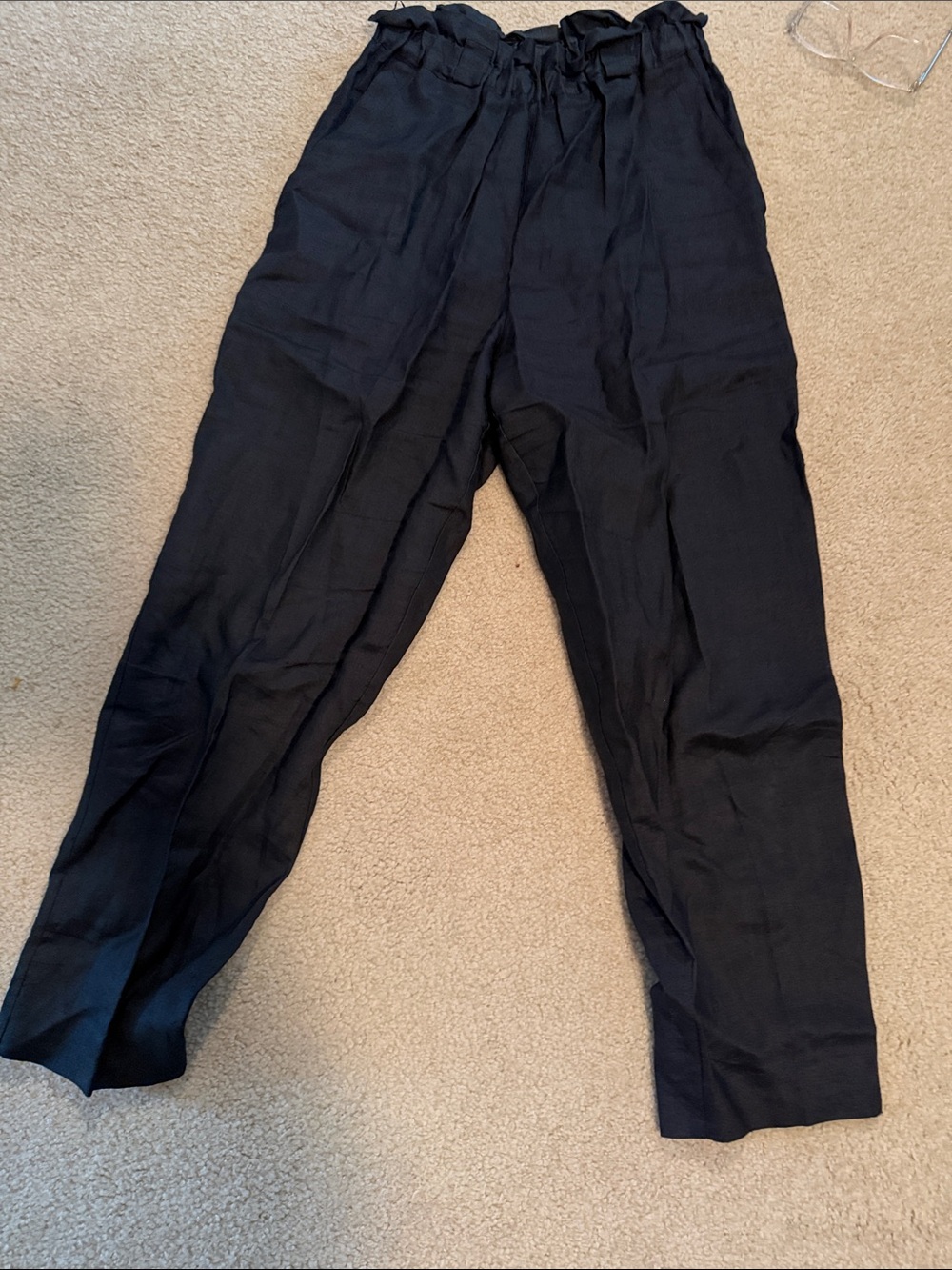 TOTOnKO Black Ladies Linen Tapered Pants S